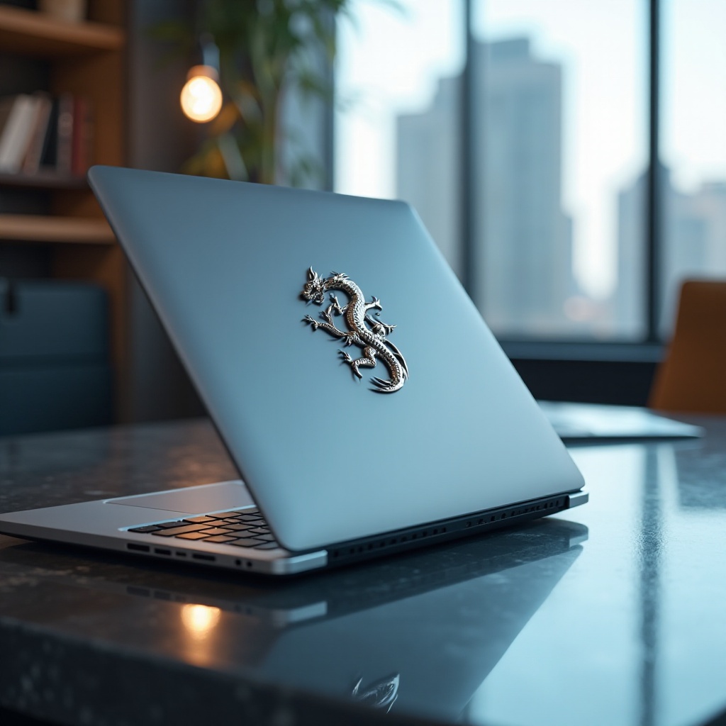 kannettava tietokone lohikäärmelogolla