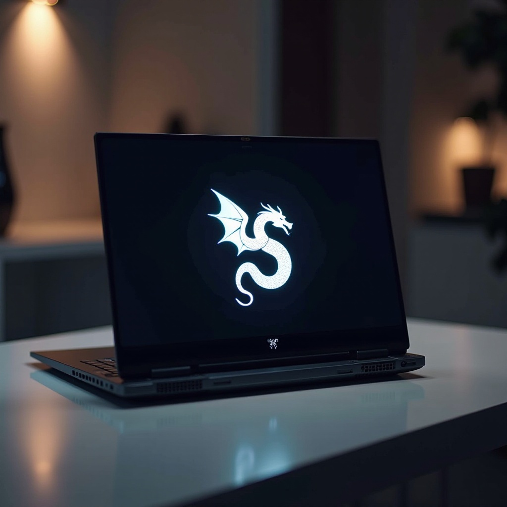 laptop with dragon logo
